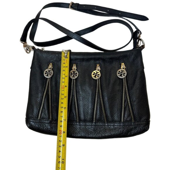 Tory Burch Crossbody Leather Bag Black Gold Logos Zipper Limited Edition - Picture 3 of 9